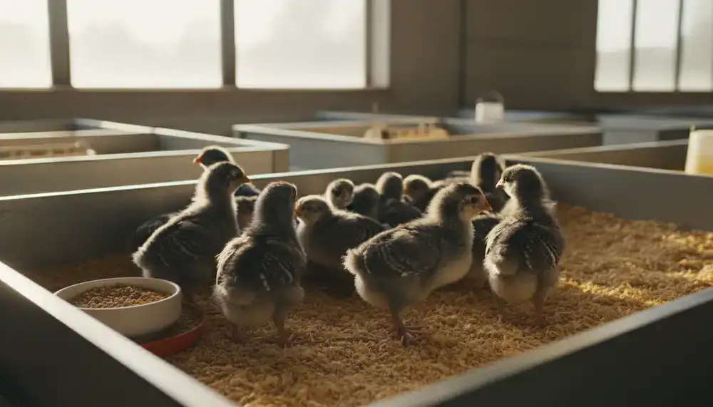 Plymouth Rock chicks in the hatchery